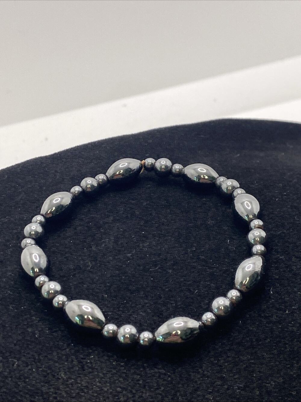 Womens Dark Silver Beaded Bracelet
